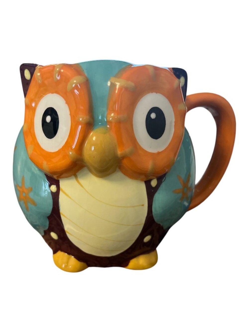Vintage Owl Shaped Ceramic Coffee Mug Colorful Retro Owl Cup 4” x 3.5”
